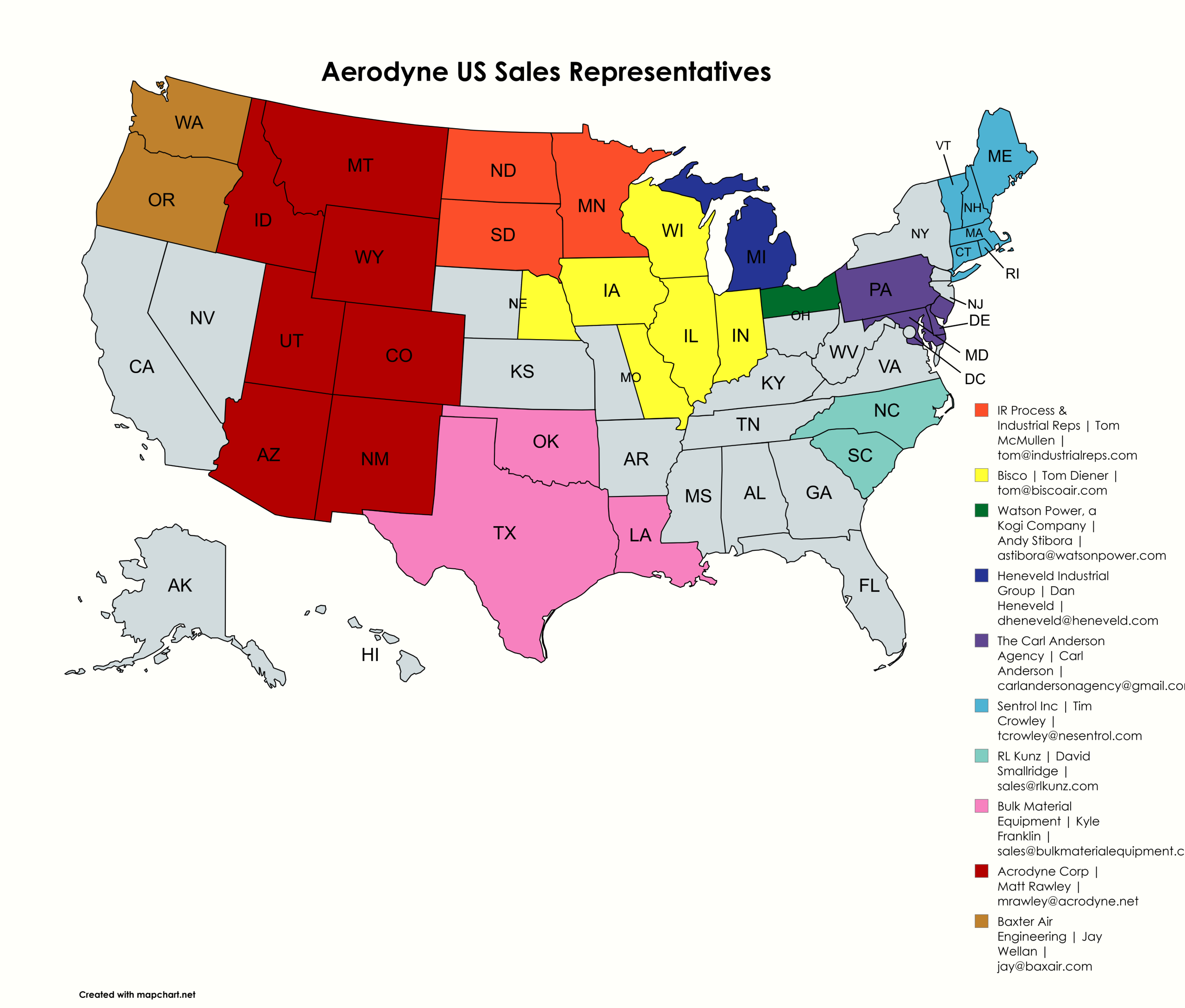 Aerodyne US Sales Rep Map
